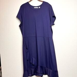 Isaac Mizrahi Live! Knit Midi Dress Navy with Ruffle Curved Hem XLG